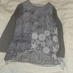 Elegant Gray/Navy Patchwork Women's Blouse